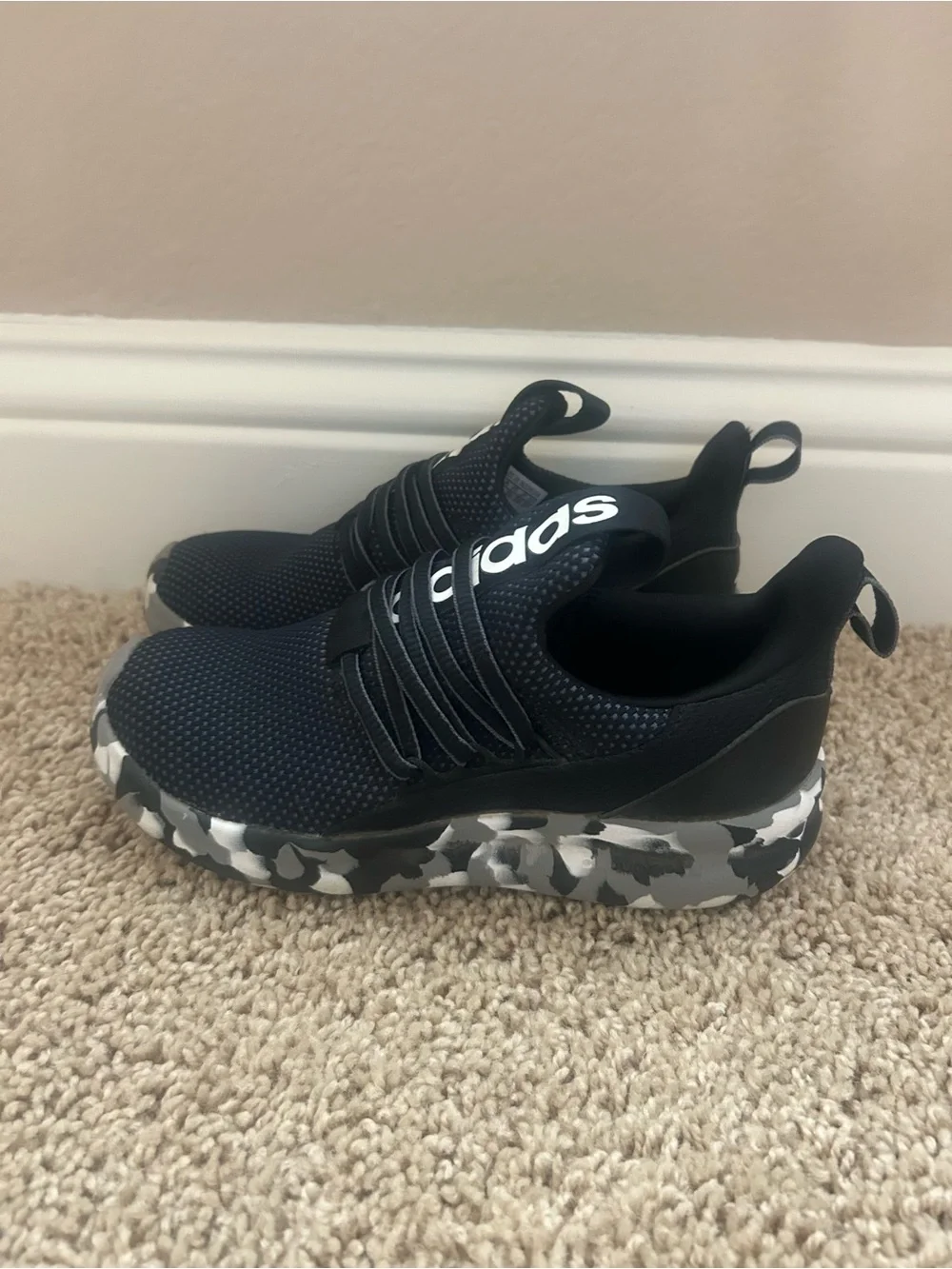 Kids Black Athletic Sneakers with Grey Camo Sole, Boys Adidas Shoes, Adidas Shoe